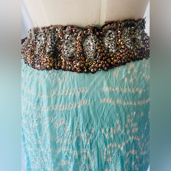 Alka Vora Rare Boho Festival Long Crinkle Silk Skirt w/ beaded details sz M - Picture 8 of 14